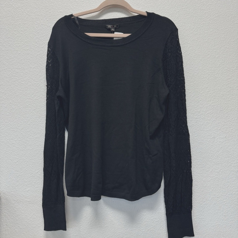 LETY ME Black Vittoria Pointelle Lace Sleeve Swearter XL Stitchfix Work‎ Casual